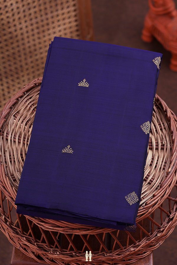 Kanchipuram Silk Saree In Navy Blue With Diamond Buttas