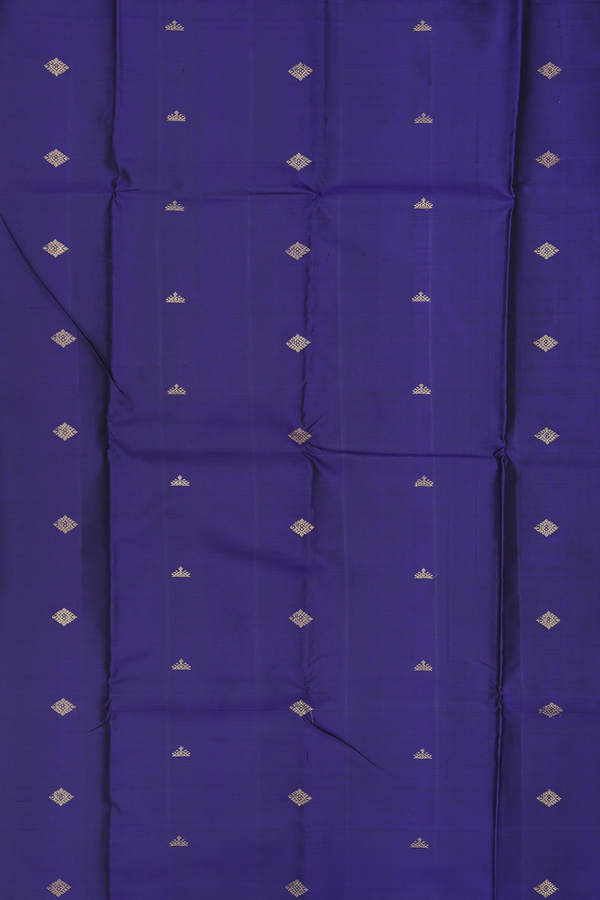 Kanchipuram Silk Saree In Navy Blue With Diamond Buttas