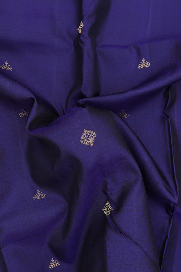 Kanchipuram Silk Saree In Navy Blue With Diamond Buttas