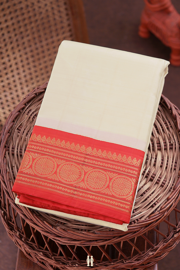 Kanchipuram Silk Saree In Off White With Contrast Border