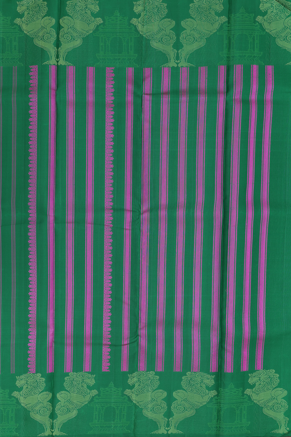 Kanchipuram Silk Saree In Emerald Green With Threadwork Buttas