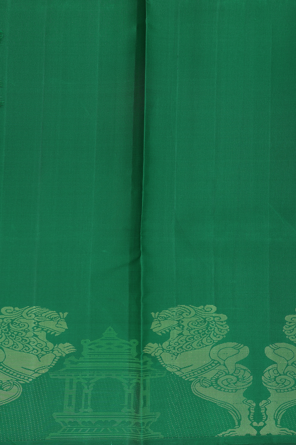 Kanchipuram Silk Saree In Emerald Green With Threadwork Buttas