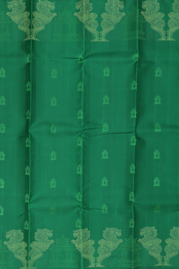 Kanchipuram Silk Saree In Emerald Green With Threadwork Buttas