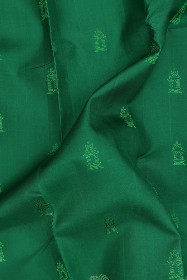 Kanchipuram Silk Saree In Emerald Green With Threadwork Buttas
