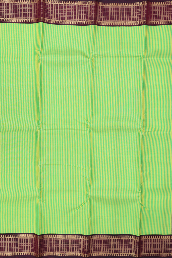 Kanchipuram Silk Saree In Green And Yellow With Stripes Design
