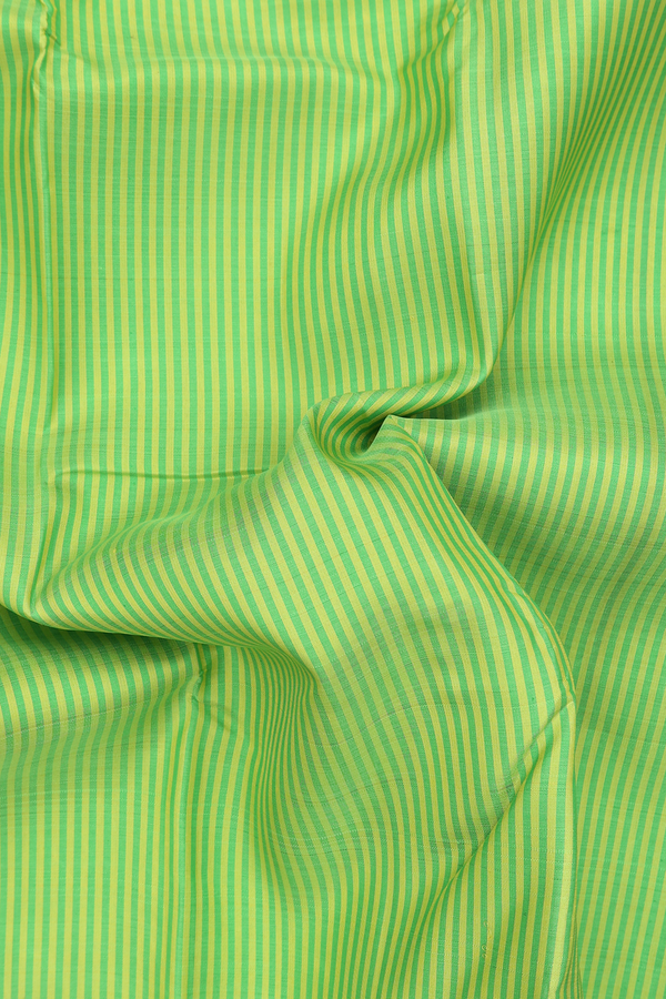 Kanchipuram Silk Saree In Green And Yellow With Stripes Design