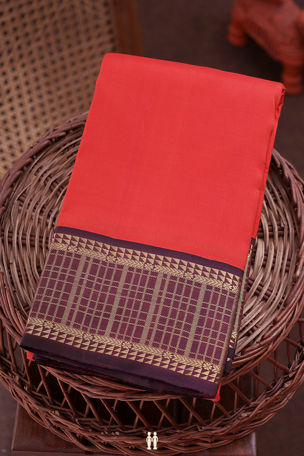 Kanchipuram Silk Saree In Chilli Red With Contrast Border
