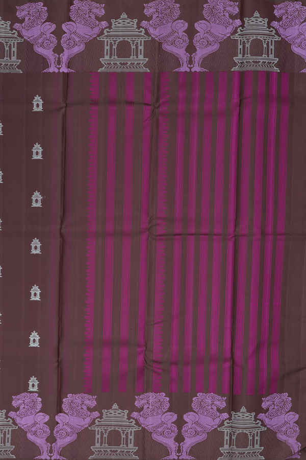 Kanchipuram Silk Saree In Coffee Brown With Temple Buttas