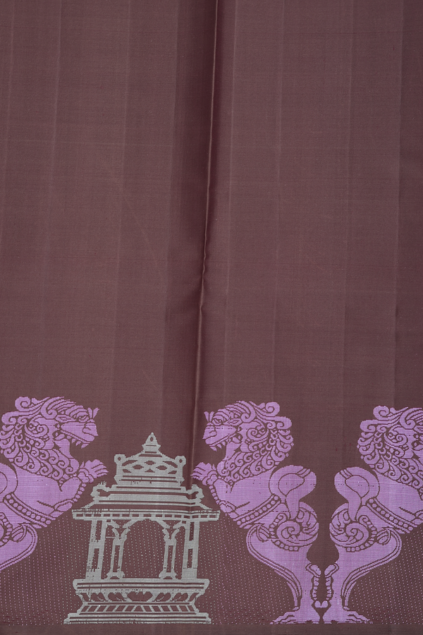Kanchipuram Silk Saree In Coffee Brown With Temple Buttas