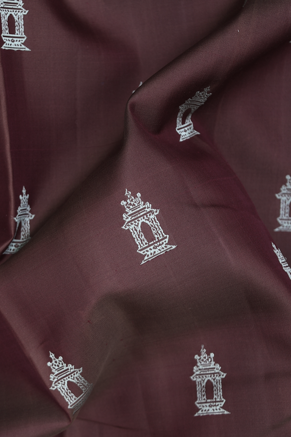Kanchipuram Silk Saree In Coffee Brown With Temple Buttas