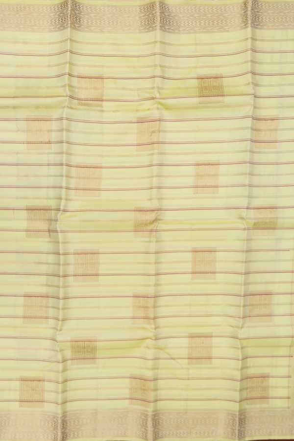 Kanchipuram Silk Saree In Light Yellow With Stripes Design