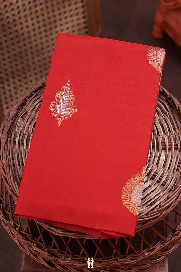 Kanchipuram Silk Saree In Spiced Orange With Zari Motifs