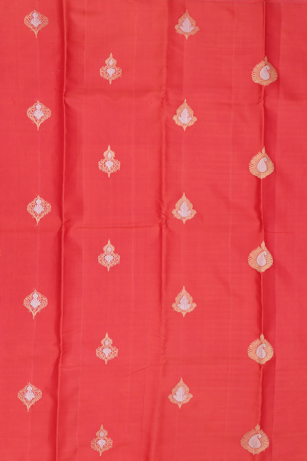 Kanchipuram Silk Saree In Spiced Orange With Zari Motifs