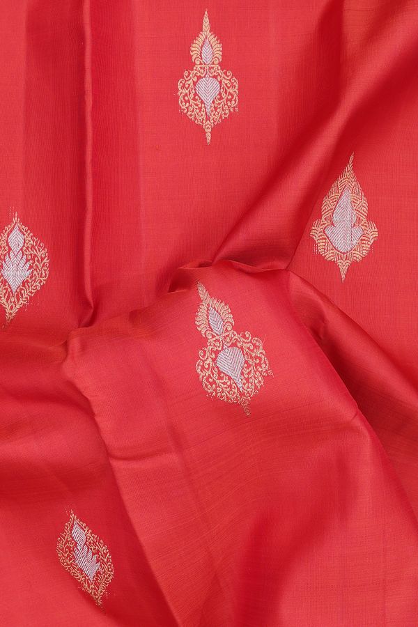 Kanchipuram Silk Saree In Spiced Orange With Zari Motifs