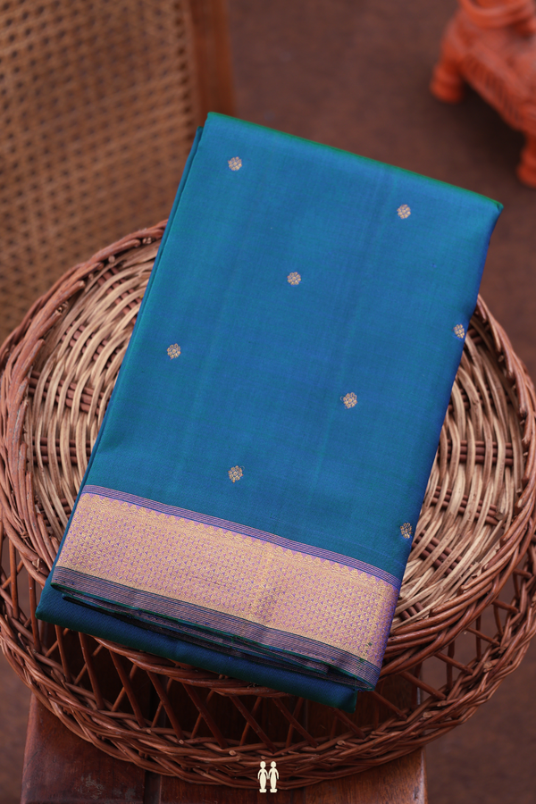 Kanchipuram Silk Saree In Capri Blue With Floral Buttis