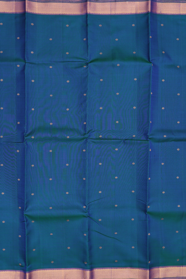 Kanchipuram Silk Saree In Capri Blue With Floral Buttis