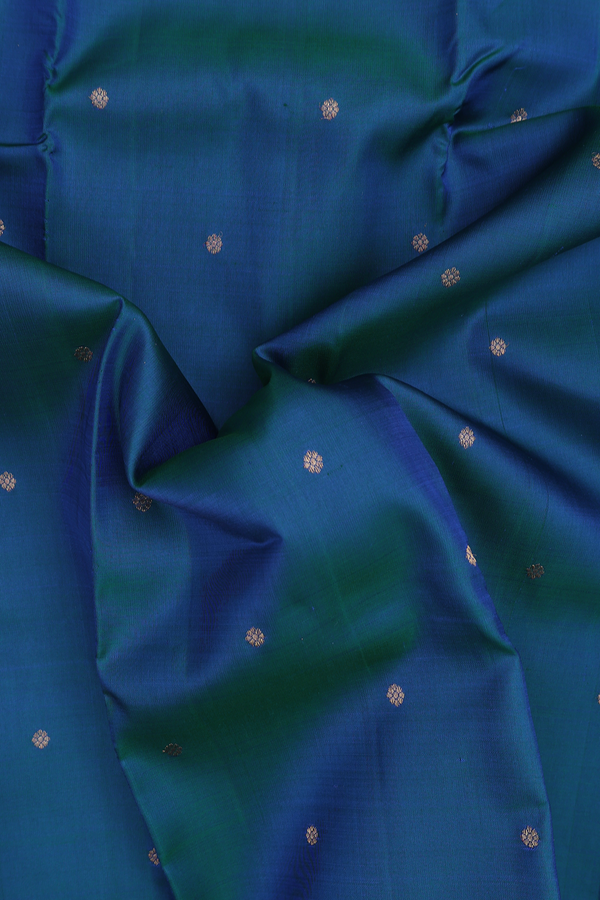 Kanchipuram Silk Saree In Capri Blue With Floral Buttis