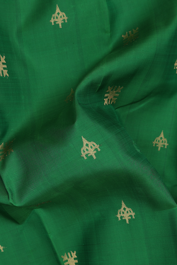 Kanchipuram Silk Saree In Emerald Green With Zari Buttas