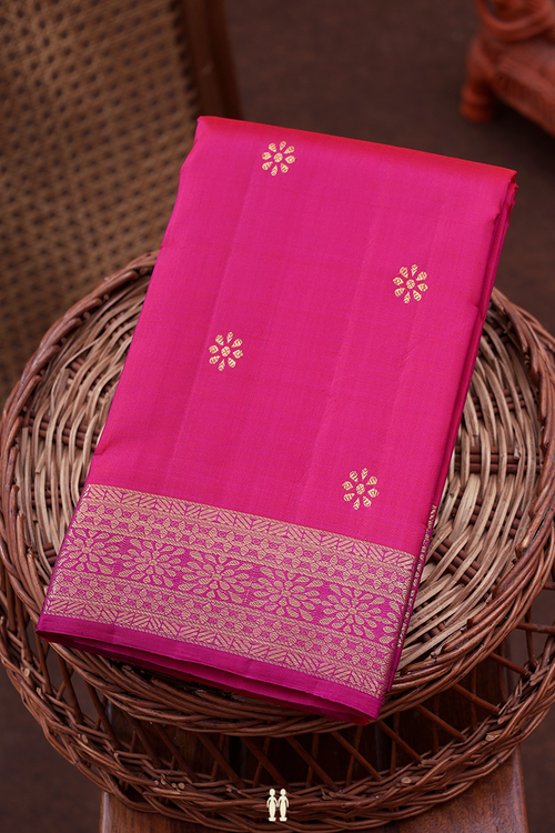 Kanchipuram Silk Saree In Deep Mulberry With Floral Buttas
