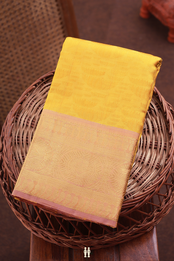 Kanchipuram Silk Saree In Royal Yellow With Jacquard Pattern