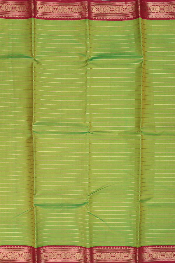 Kanchipuram Silk Saree In Parrot Green With Stripes Design