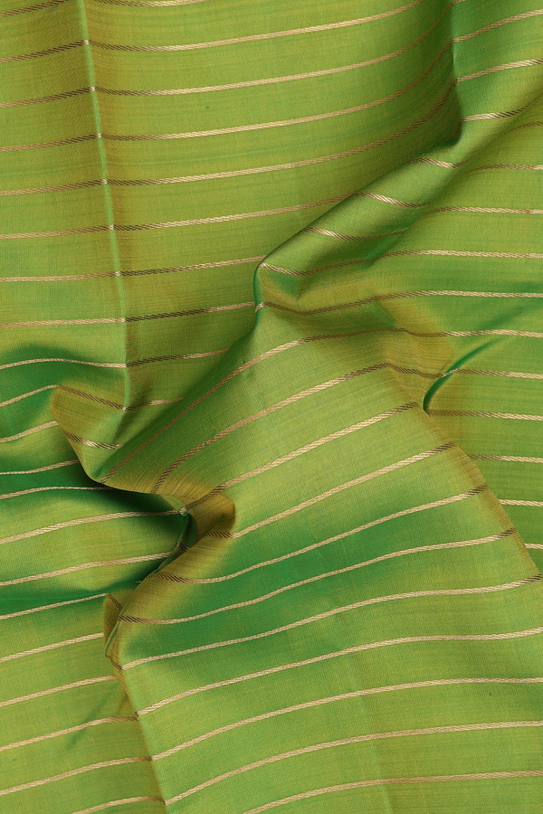 Kanchipuram Silk Saree In Parrot Green With Stripes Design