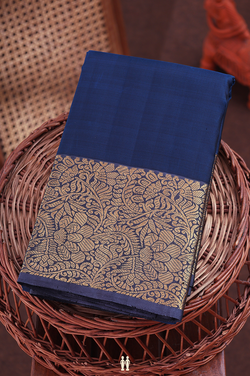 Kanchipuram Silk Saree In Prussian Blue With Zari Border