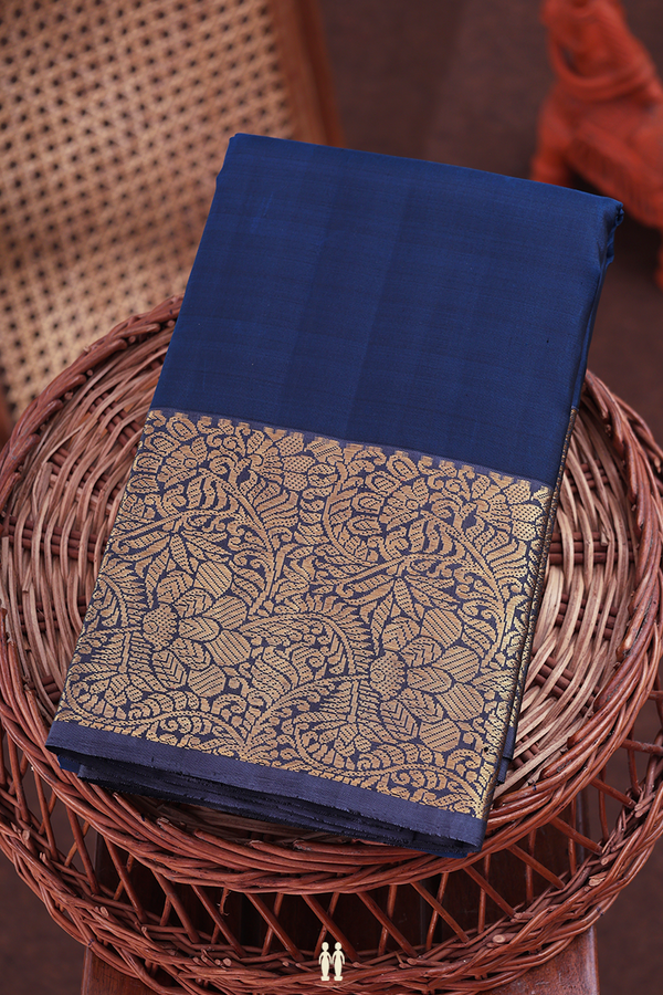 Kanchipuram Silk Saree In Prussian Blue With Zari Border
