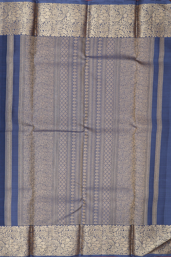 Kanchipuram Silk Saree In Prussian Blue With Zari Border