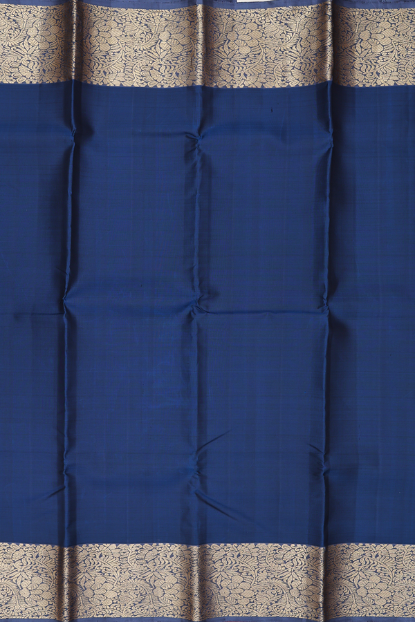Kanchipuram Silk Saree In Prussian Blue With Zari Border