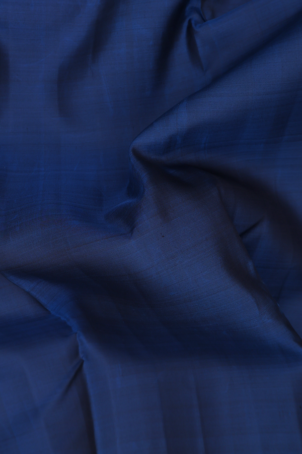 Kanchipuram Silk Saree In Prussian Blue With Zari Border