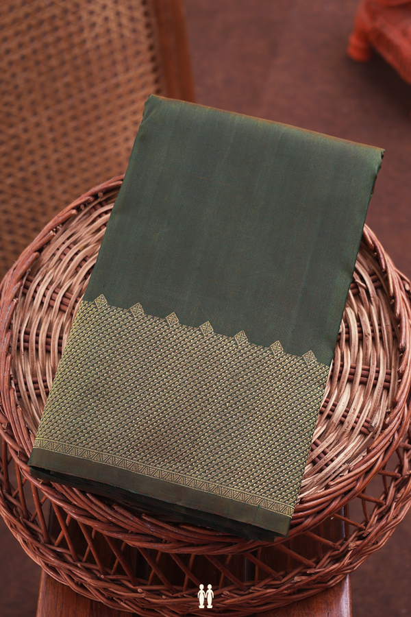 Kanchipuram Silk Saree In Dark Moss Green With Zari Border