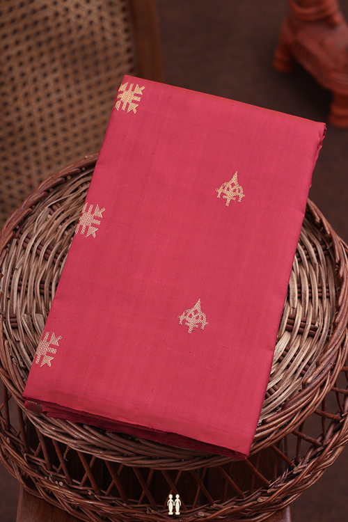 Kanchipuram Silk Saree In Red With Zari Buttas
