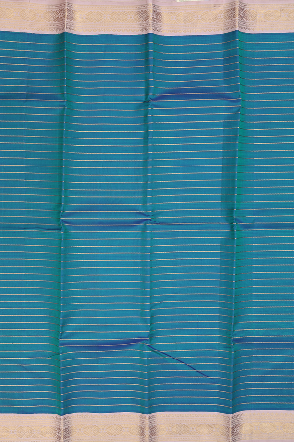 Kanchipuram Silk Saree In Teal Blue With Stripes Design