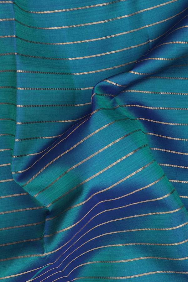 Kanchipuram Silk Saree In Teal Blue With Stripes Design
