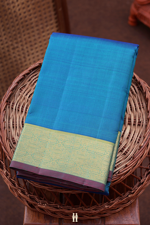 Kanchipuram Silk Saree In Teal Blue With Contrast Border