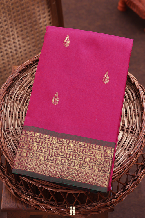 Kanchipuram Silk Saree In Dark Pink With Rain Drop Buttas