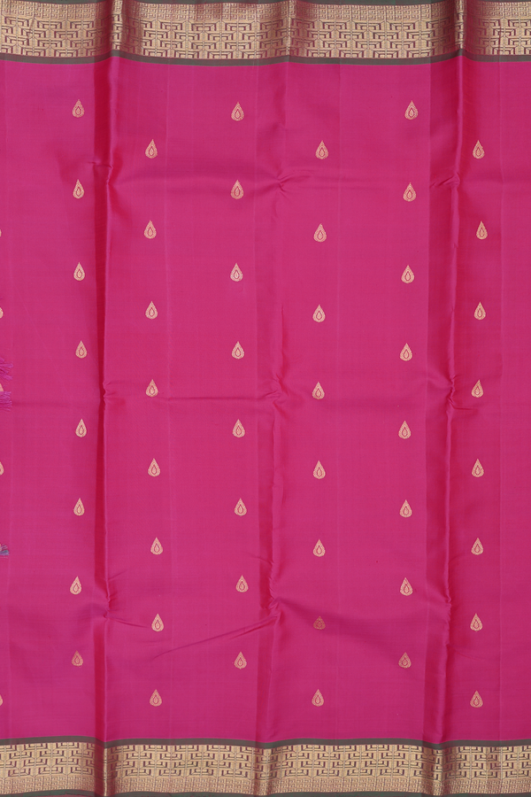 Kanchipuram Silk Saree In Dark Pink With Rain Drop Buttas