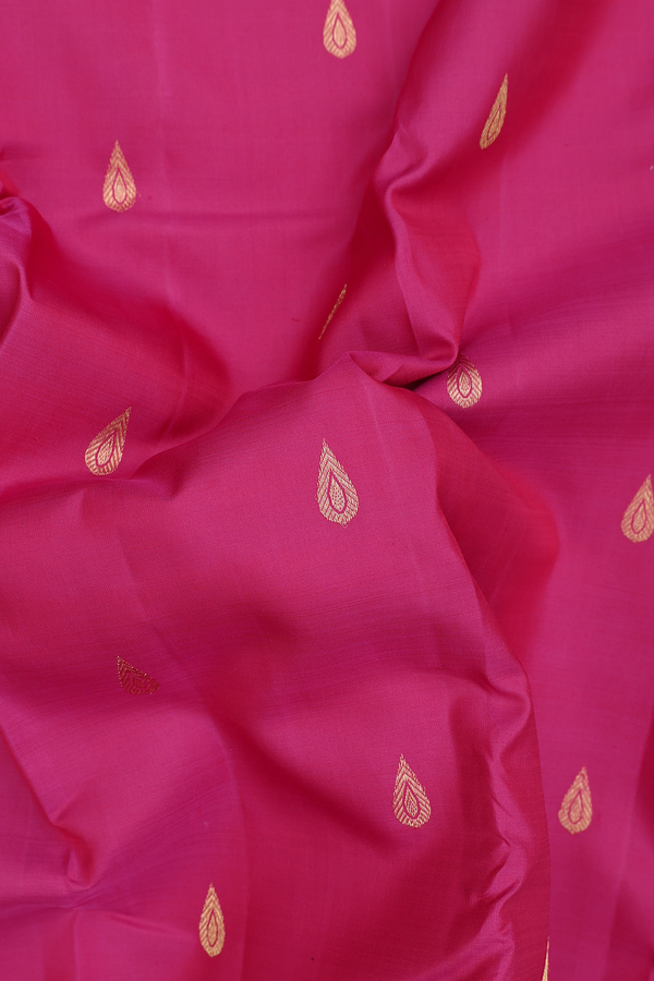 Kanchipuram Silk Saree In Dark Pink With Rain Drop Buttas