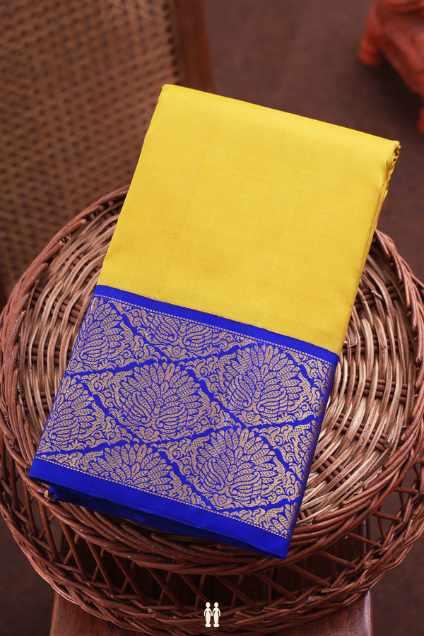 Kanchipuram Silk Saree In Royal Yellow With Contrast Border
