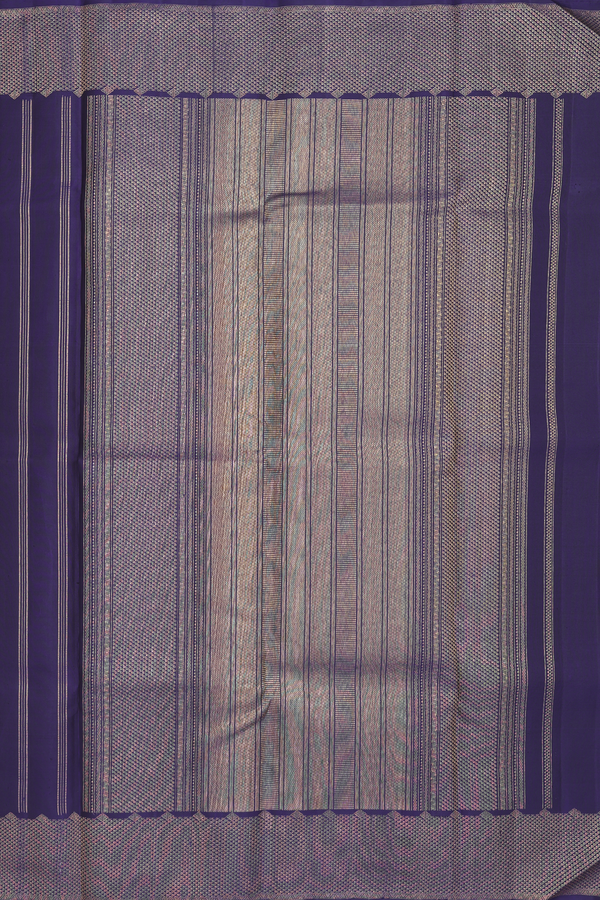 Kanchipuram Silk Saree In Navy Blue With Diagonal Border