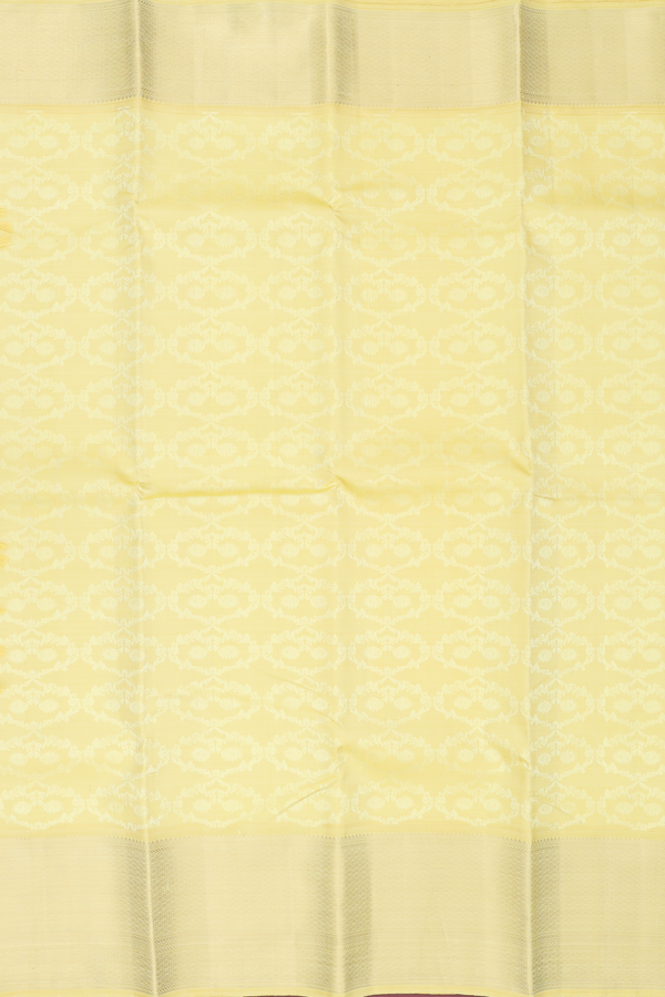 Kanchipuram Silk Saree In Light Yellow With Jacquard Pattern