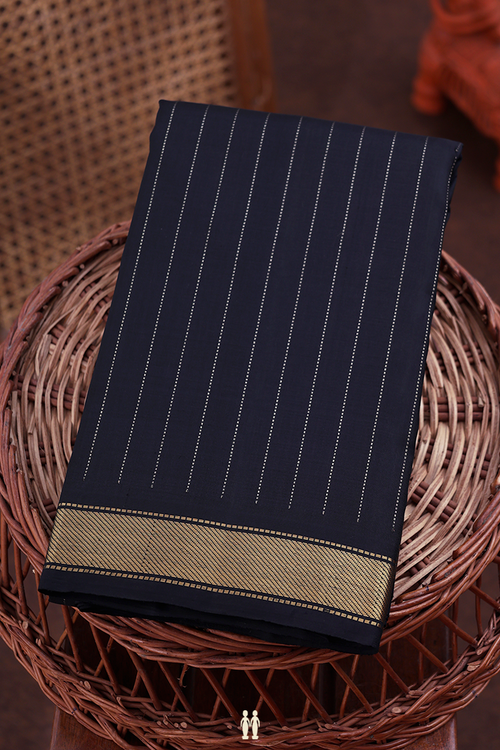 Kanchipuram Silk Saree In Black With Stripes Design