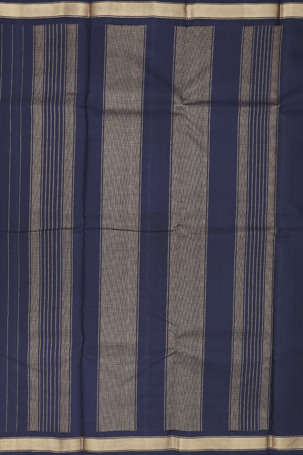 Kanchipuram Silk Saree In Black With Stripes Design