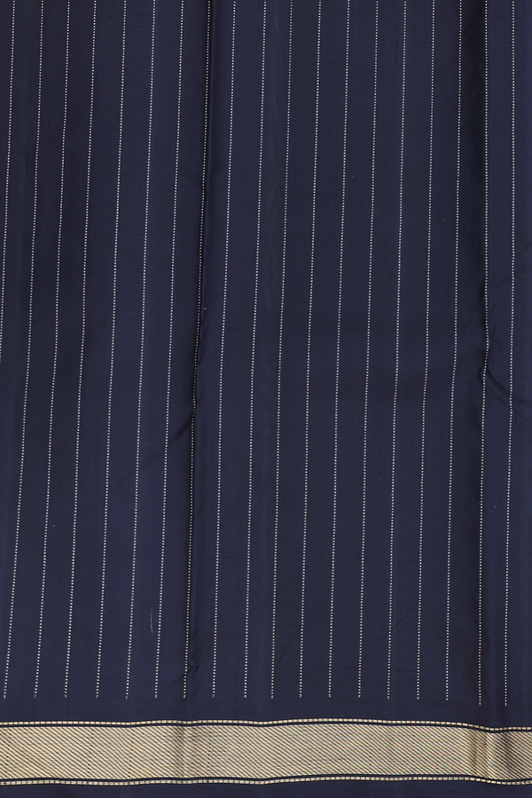 Kanchipuram Silk Saree In Black With Stripes Design