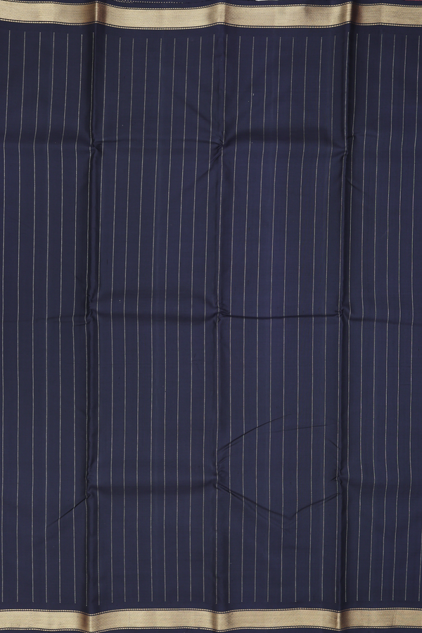 Kanchipuram Silk Saree In Black With Stripes Design