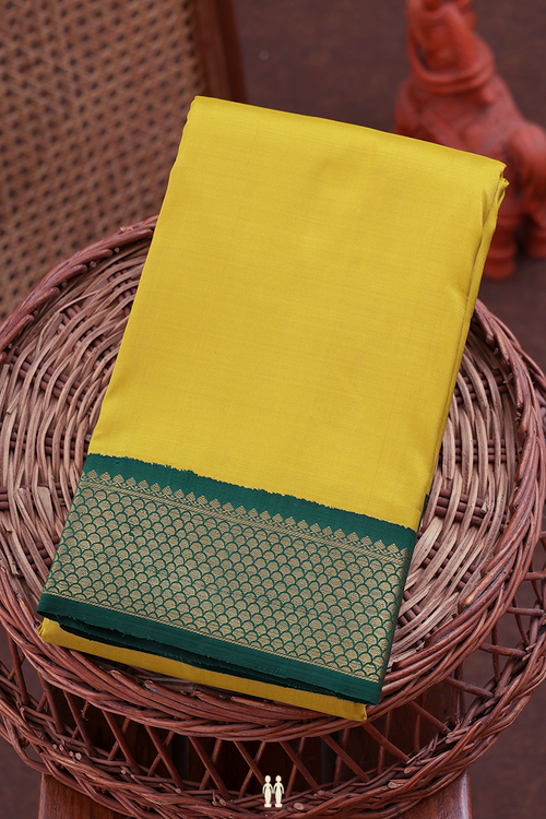 Kanchipuram Silk Saree In Yellow With Korvai Border