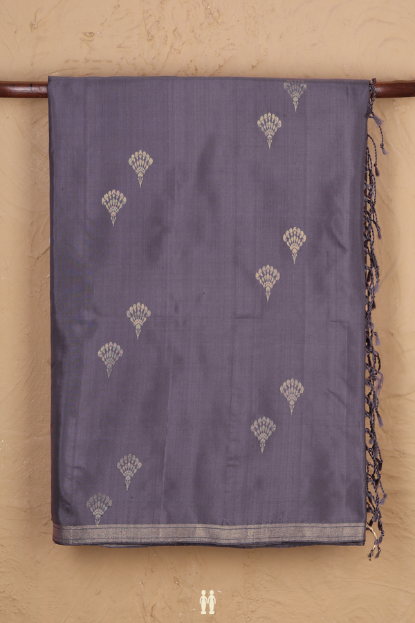 Soft Silk Saree In Greyish Purple With Zari Buttas