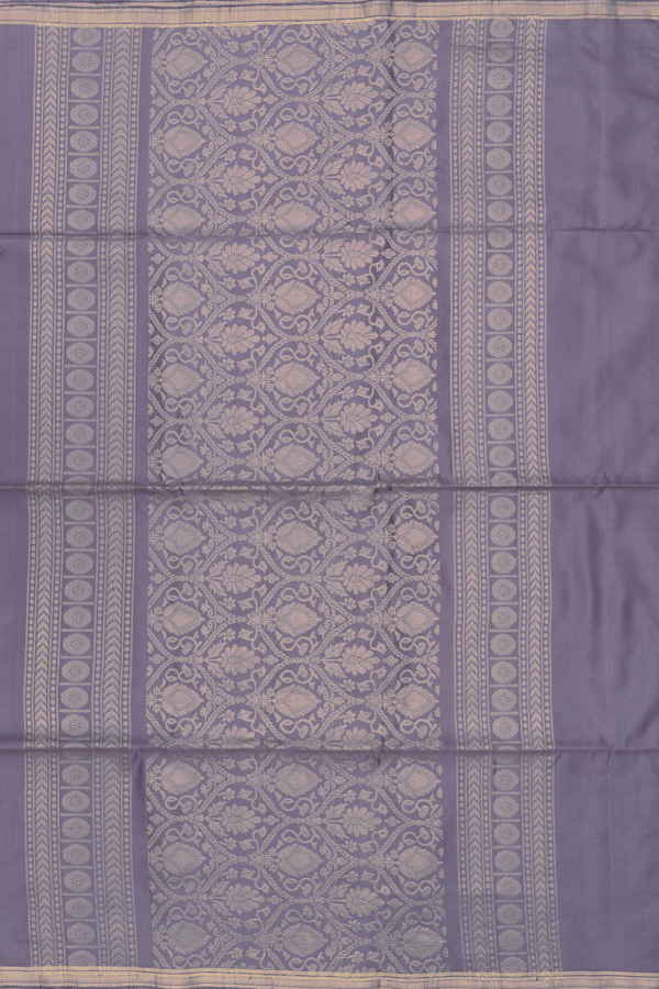 Soft Silk Saree In Greyish Purple With Zari Buttas