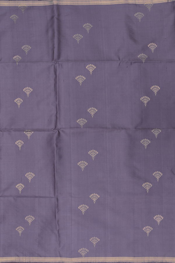 Soft Silk Saree In Greyish Purple With Zari Buttas